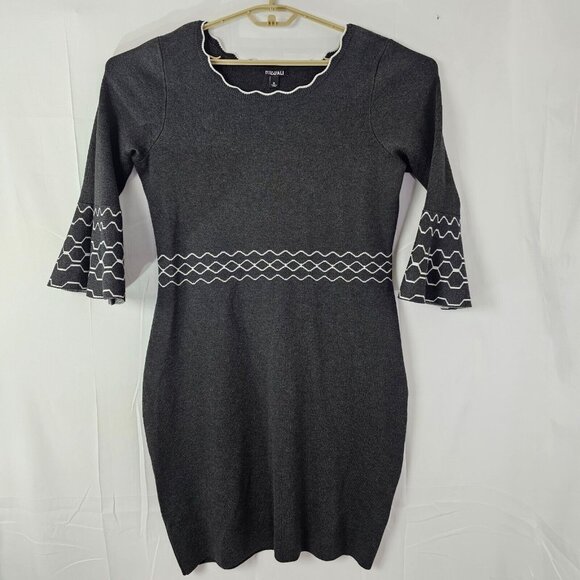 Roz & Ali Dresses & Skirts - Roz & Ali Sweater Dress Womens XL Gray Bell Sleeve Scalloped Neck Knit Stretch
